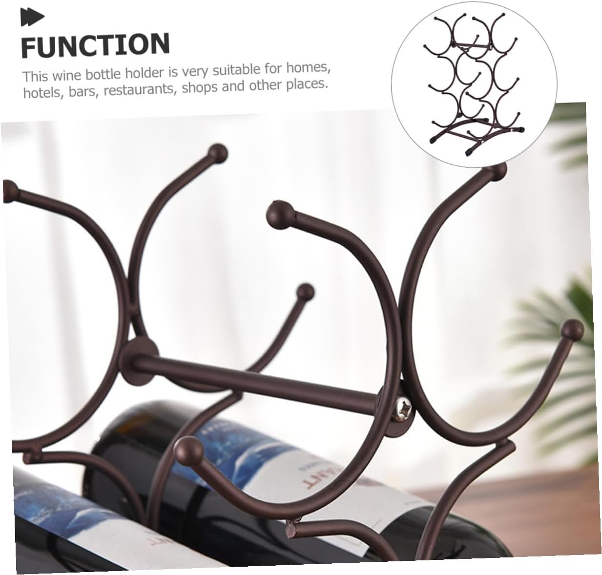 Detachable Iron Wine Rack Vintage Style Hollow Wine Bottle Holder Stand for 6 Bottles, Small Countertop Storage Organizer for Home Dining Room, Antique Copper Finish