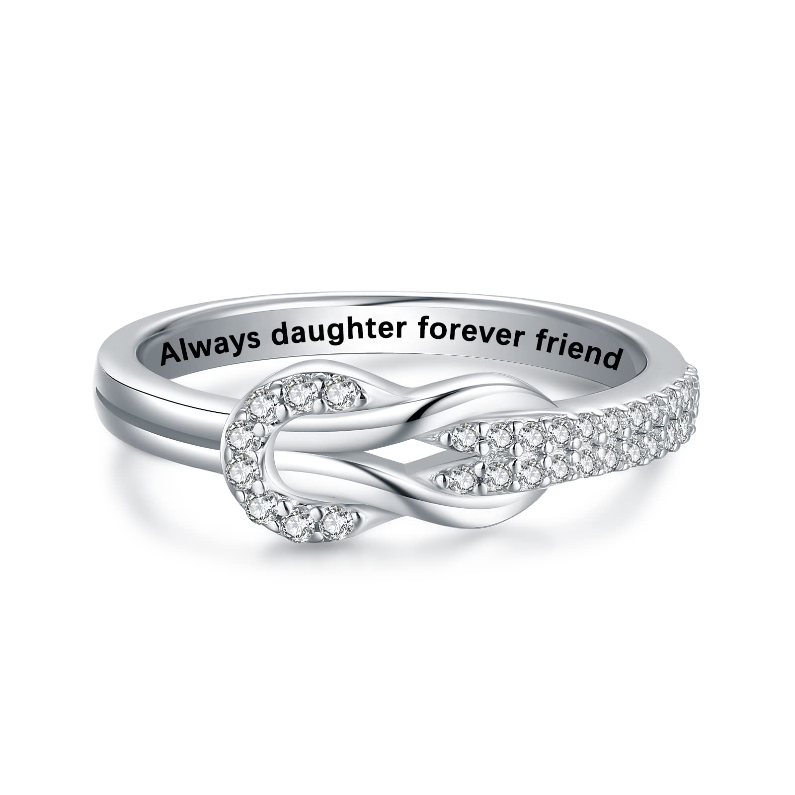 Love Between Mother Daughter Ring for Women S925 Sterling Silver Square Knot Ring Engraved "I Love You Forever" Mothers'Day Birthday Christmas Jewelry