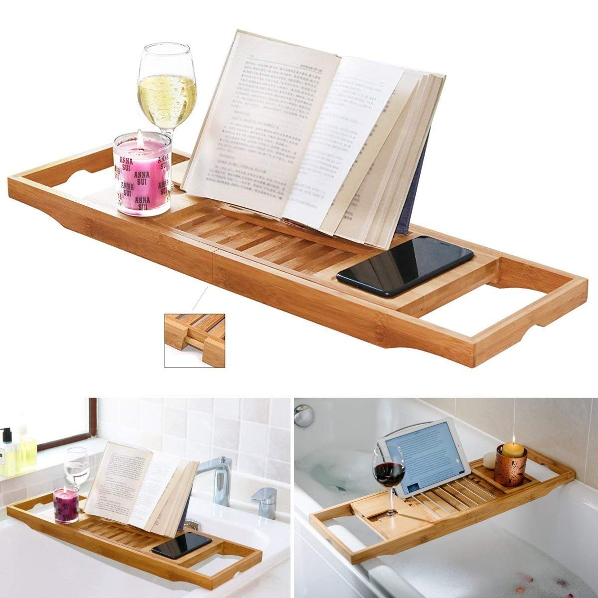 Bandeja de bañera Extensible para baño, Carrito de Ducha, Estante para bañera, toallero, Soporte para Libros de Vino, Accesorios de organización de Almacenamiento