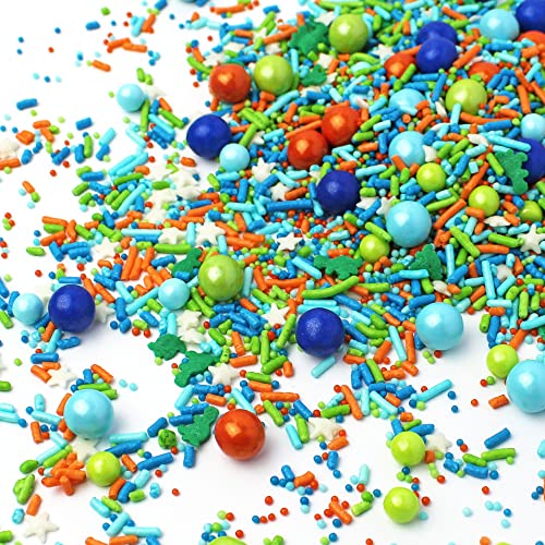 Dinosaur Sprinkles Mix| Birthday Cake Cupcake Cookie Decorations Sprinkles| Ice Cream Candy Decoration Sprinkles Toppers| Blue Orange White Green Colorful Confetti Dinosaur Sprinkles, 4OZ