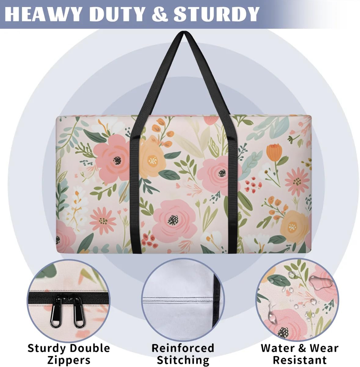 Moving Bags Heavy Duty Storage Bags for Clothes Moving Supplies Packing Bags for Moving Traveling Patterned Flower Floral
