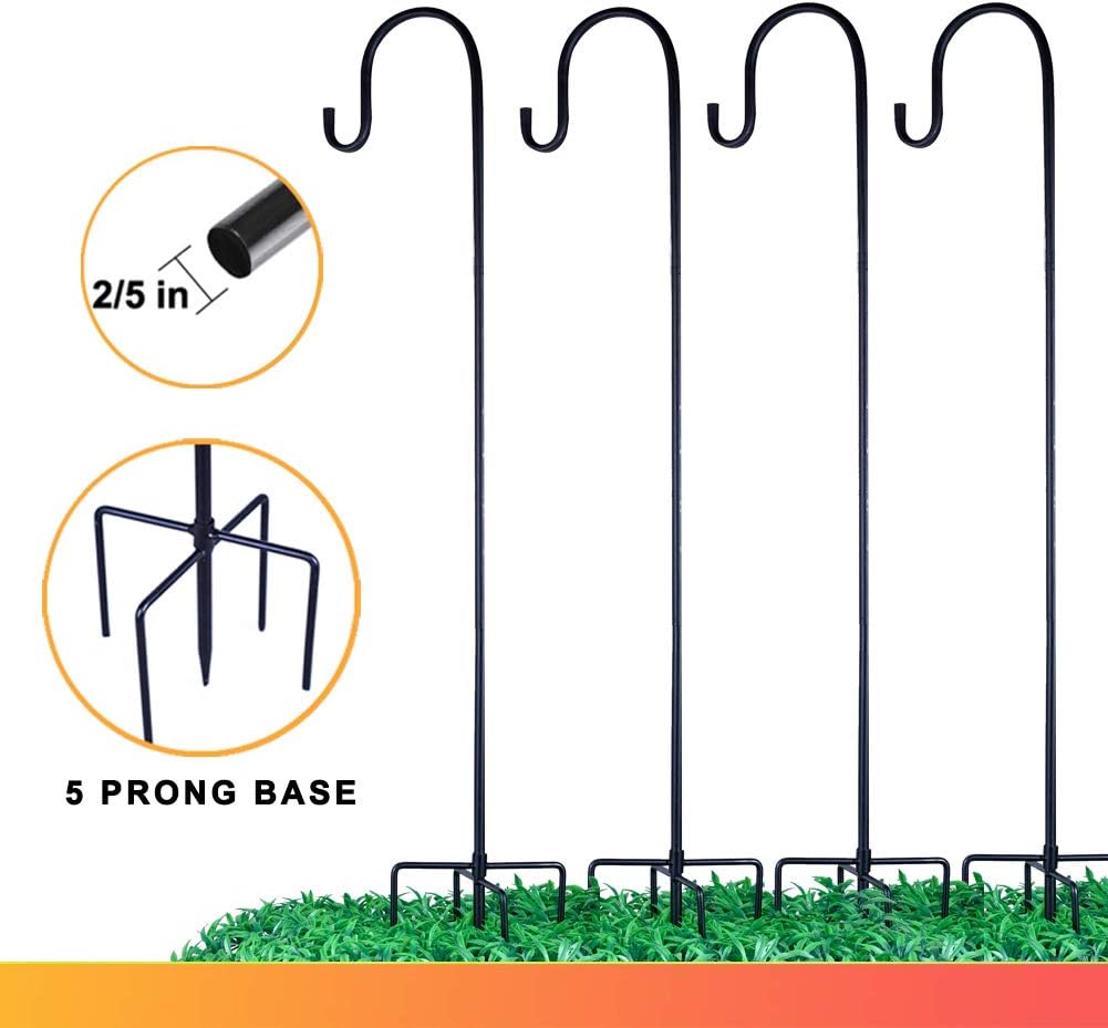 Shepherd-Hooks for Bird-Feeder Outside Hanging - Adjustable Hummingbird Feeder Hanger with 5 Prongs Base Garden Lantern Pole for Outdoor Flower Basket Solar Light Weddings Décor