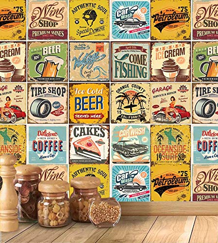 Papel De Parede Retro Azulejo Vintage Com Kit Aplicação