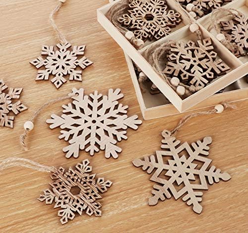 Wooden Snowflakes 16 Pcs Christmas Ornaments Rustic Christmas Tree Hanging Decorations Ornament Craft Gift Embellishments