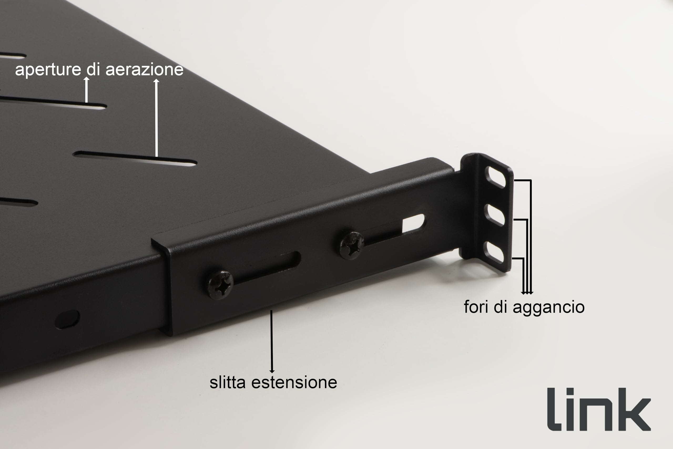 Mensola in acciaio per armadio rack 19" LKRIP350AN 350 mm nero RAL9005 portata 120 kg