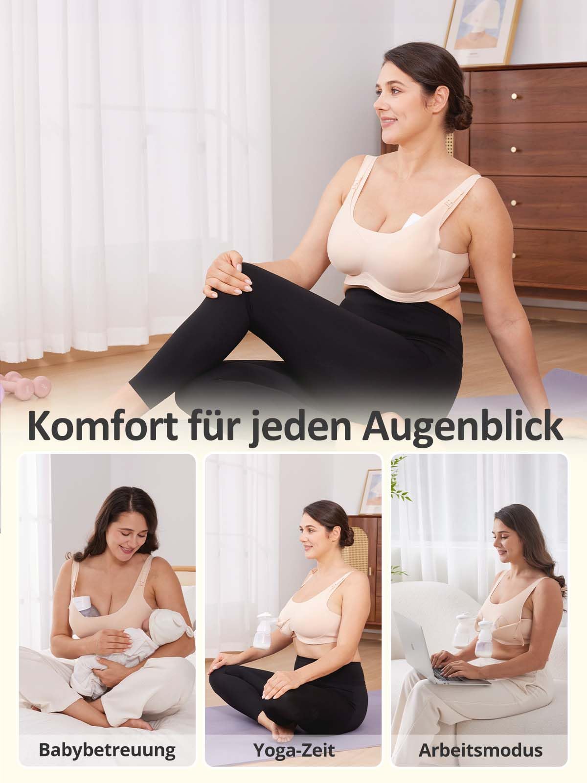 Reggiseno Allattamento Mani Libere, Doppio Strato e Sostegno Potenziato | Adatto per tiralatte, taglie S-4XL, coppe 3C-9E. Doppio uso estrazione latte e allattamento