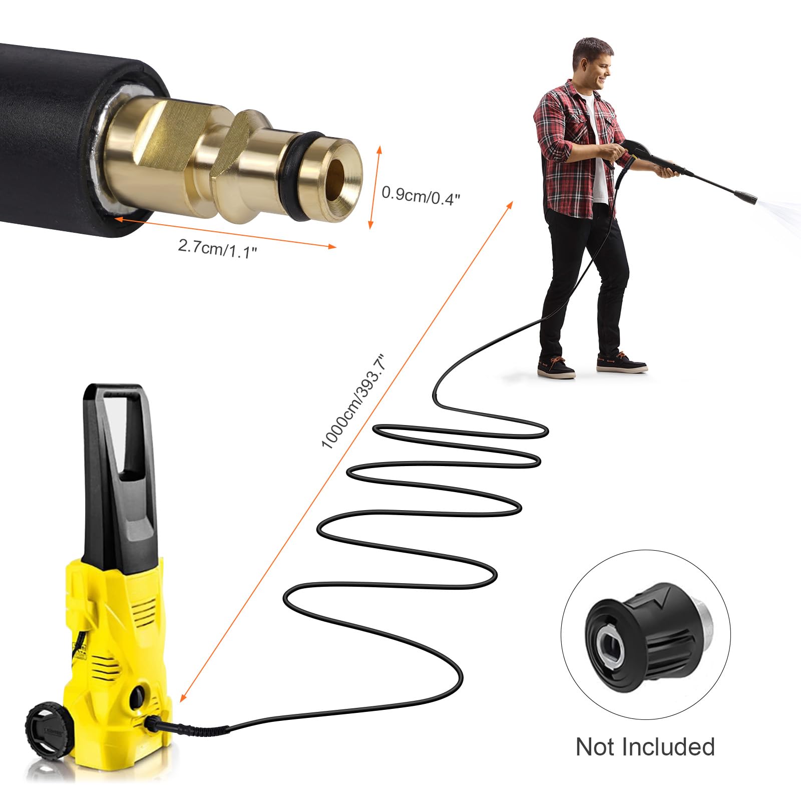 YUET 10M Tubo di Ricambio ad Alta Pressione per Idropulitrici Kärcher Serie K Domestiche Karcher K2, K3, K4, K5, K7, Spina a Click Tipo Rapido Connettore Accessori Estensione Tubo per Pulizia Acqua
