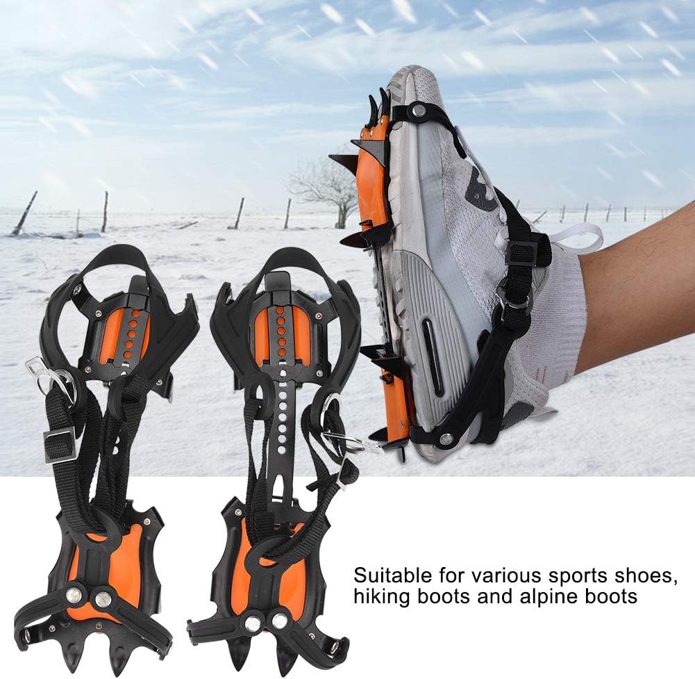 Traction Ice Cleats, Anti-Slip 10 Toothed Snow Crampons Ice Footwear for Mountaineering, Ice Climbing, Camping, Hiking Crampons for Hiking Boots