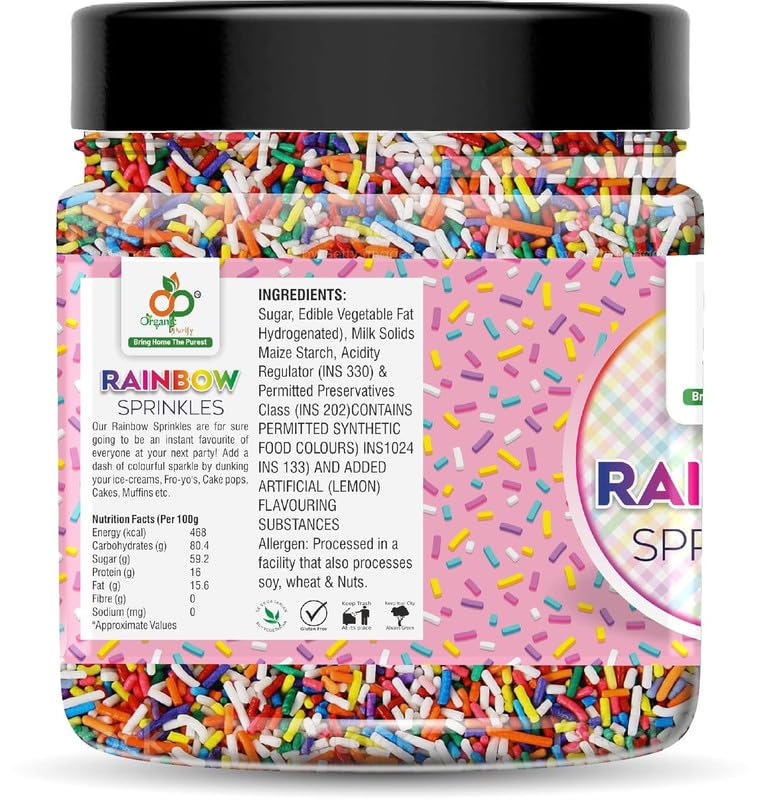 Image of Organic Purify Rainbow Sprinkles for Cake Decoration (Confeito Rainbow Vermicelli Sprinkles) [Jar Pack] 800gm