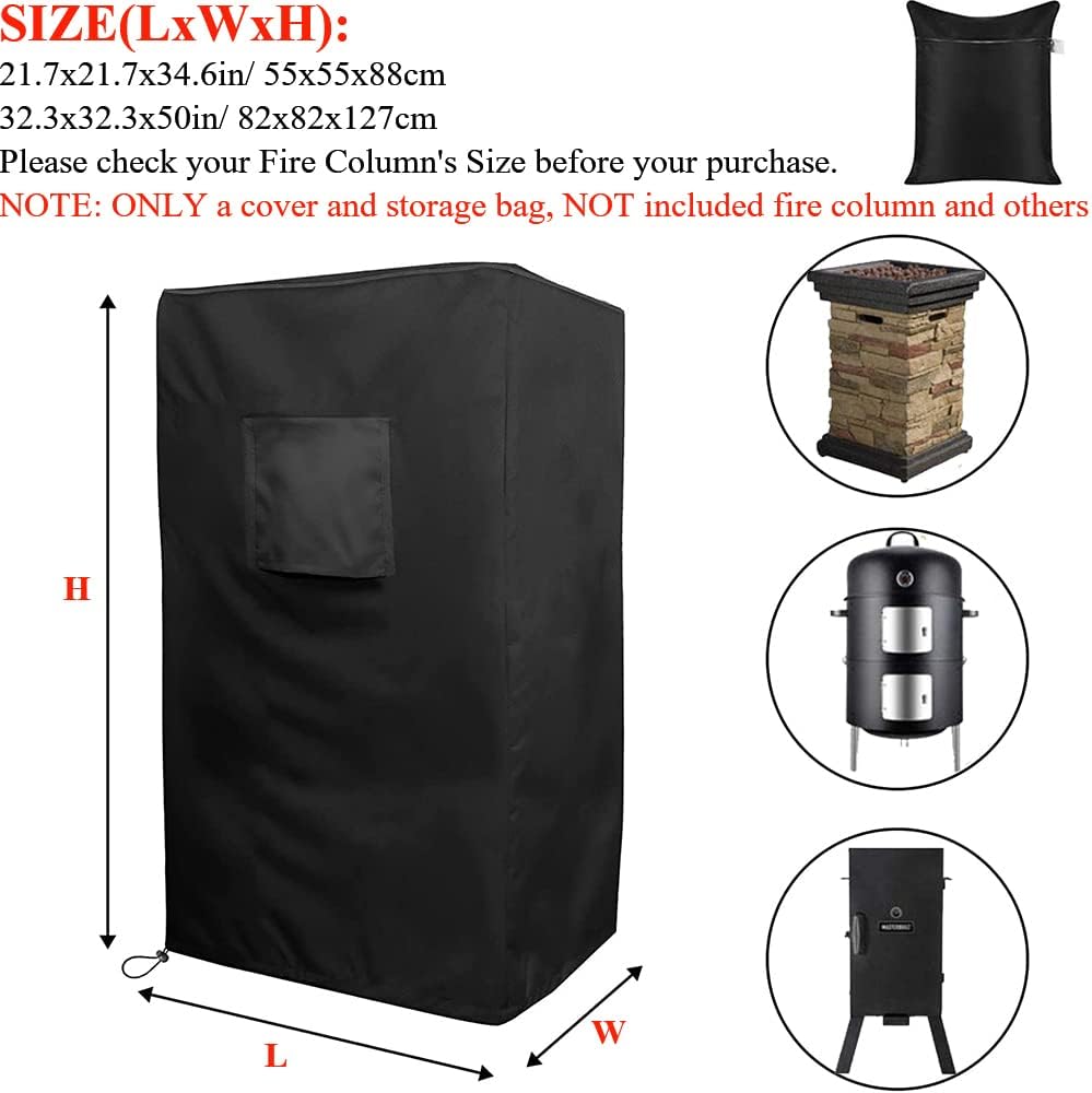 Fire Column Cover 32in Waterproof Outdoor Gas Propane Burning Fire Bowl Column Cover Patio Fire Firepit Table Covers for Square/Round Fire Column (32.3x32.3x50in)