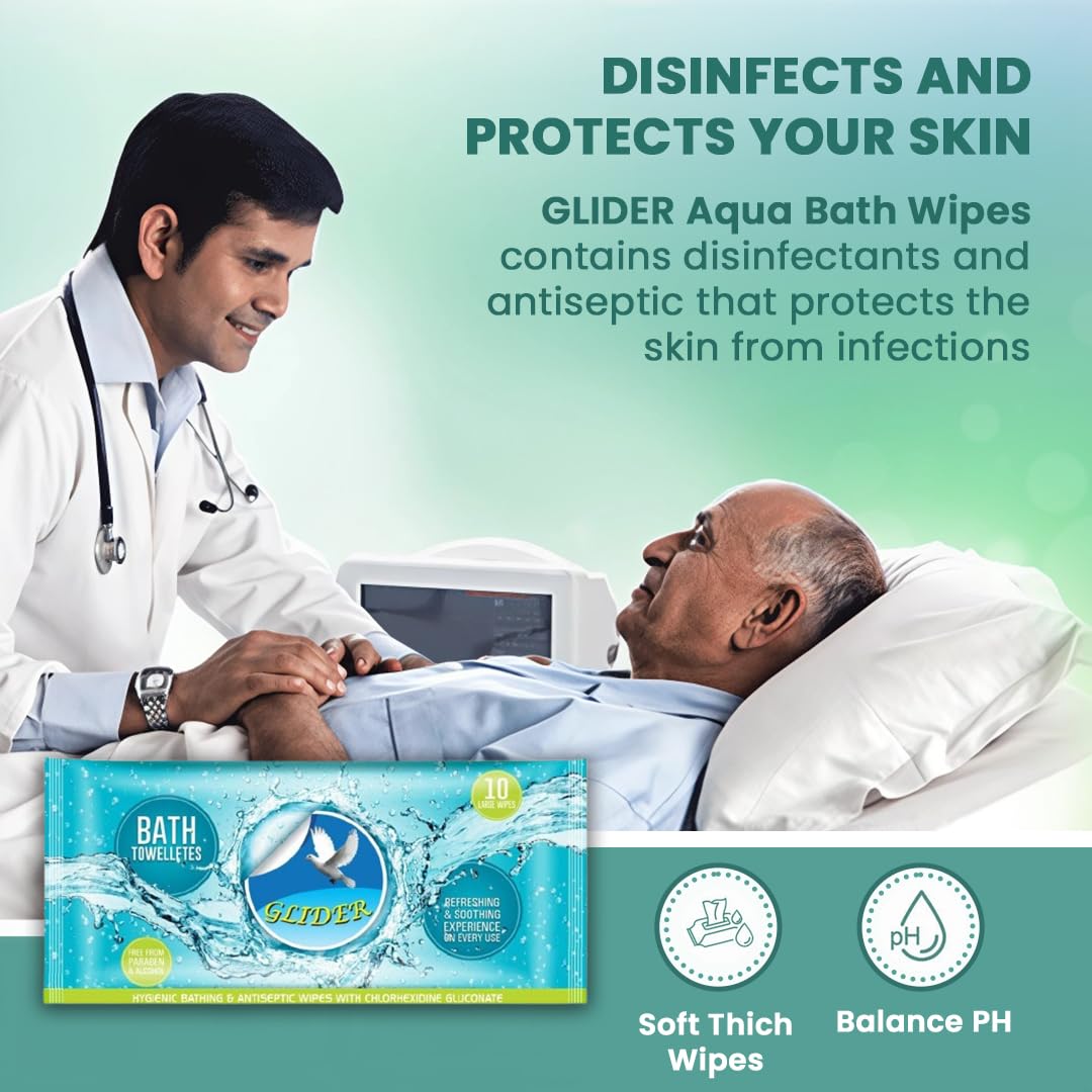 Glider Body Cleansing Wet Bed Bath Wipes for Adults | 12 Packs | 120 Wipes | Extra-Large, No-Rinse Cleansing Wipes | Infused with Aloe Vera & Vitamins | Refreshing & Hygienic Care 2