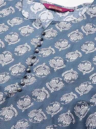 Image of GoSriKi Women's Cotton Blend Straight Printed Kurta with Pant (Funki New-GO)