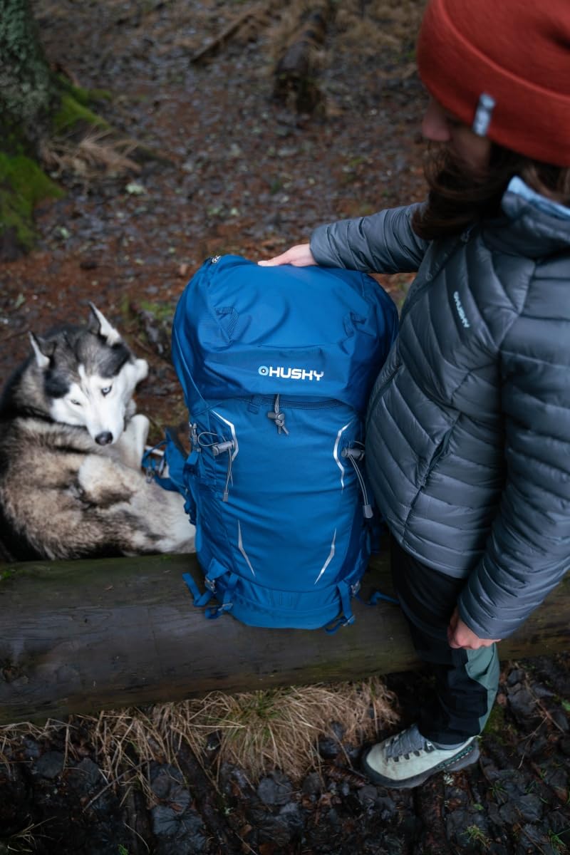 Husky Expeditionsrucksack 70L – Ultraleichter & Robuster Trekkingrucksack mit Verstellbarem Rückensystem, Viel Stauraum & Regenhülle für Abenteuer & Reisen (Ranis, Blau)