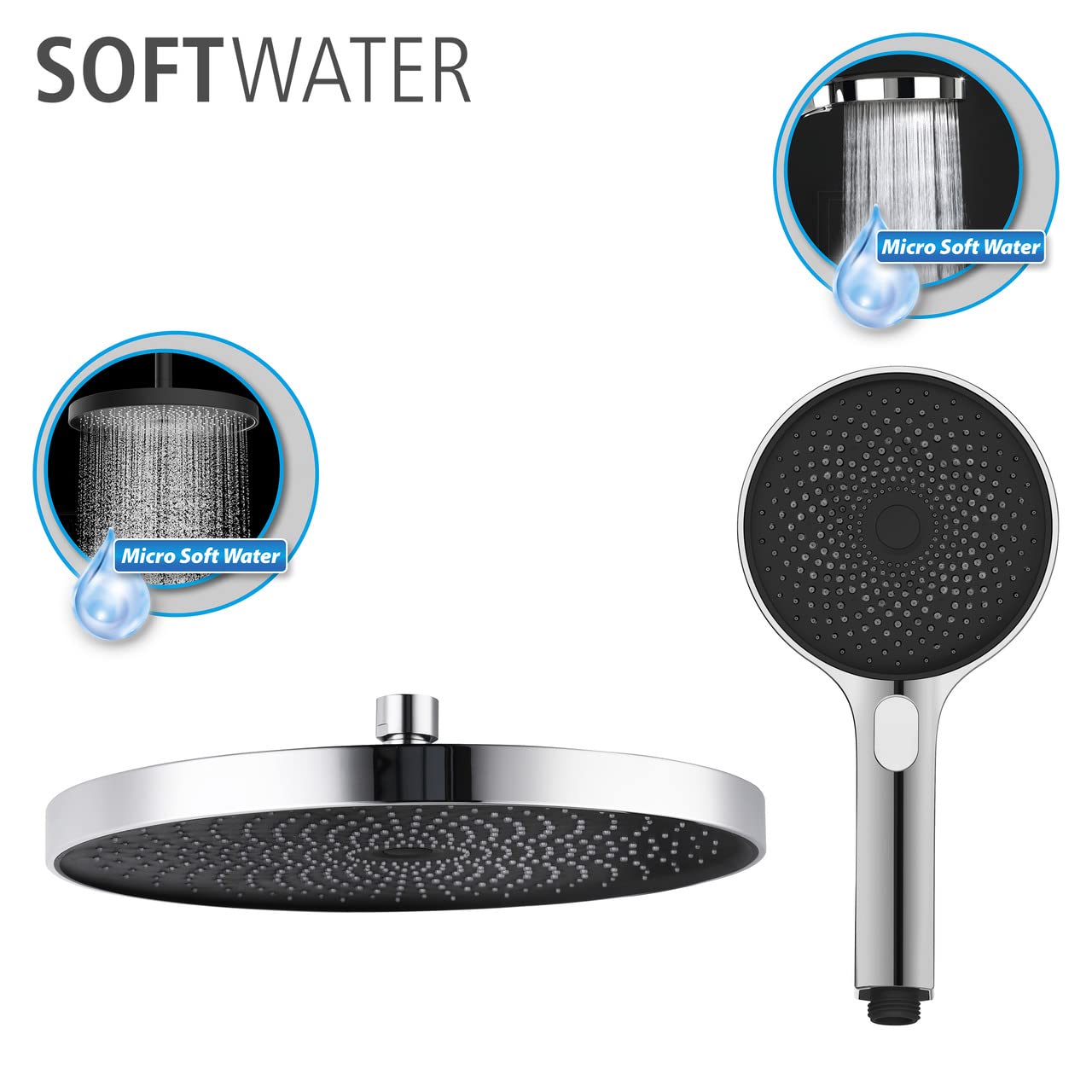 Wenko System prysznicowy Softwater, ze stali nierdzewnej z deszczownicą, wężem prysznicowym i drabinką prysznicową, łatwe podłączenie do istniejącej armatury, regulacja wysokości (75-120 cm), chrom