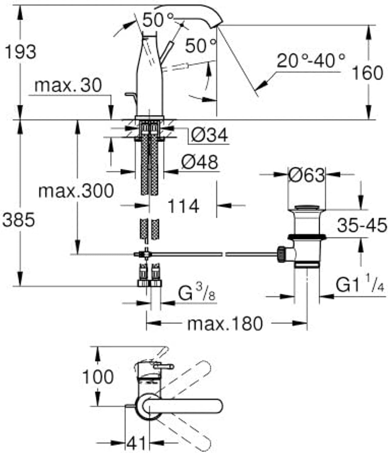 GROHE 23462A01 Essence Single Lever Basin Mixer, Hard Graphite