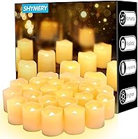 Vista 8 de SHYMERY Velas votivas sin llama, duran 2 veces más, velas de té LED que funcionan con pilas con luz blanca cálida parpadeante, pequeña vela de té
