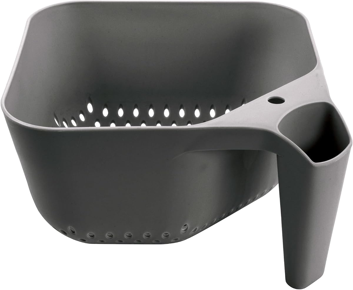 Tovolo Elements Colador cuadrado con asa colador cesta para pasta, frutas, bayas y verduras, fácil de limpiar, sin BPA, colador de plástico resistente al calor con boquilla colador de cocina de 3 cuartos, gris carbón