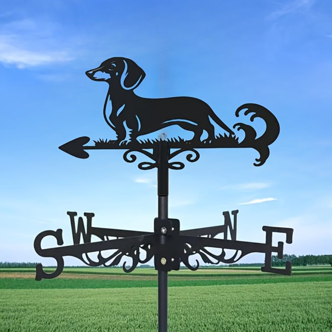 Basset Hound Weathervane Art Silhouette Black Metal Pet Dog Wind Vanes Outdoors Decorations Garden for Roof Yard Building (A)