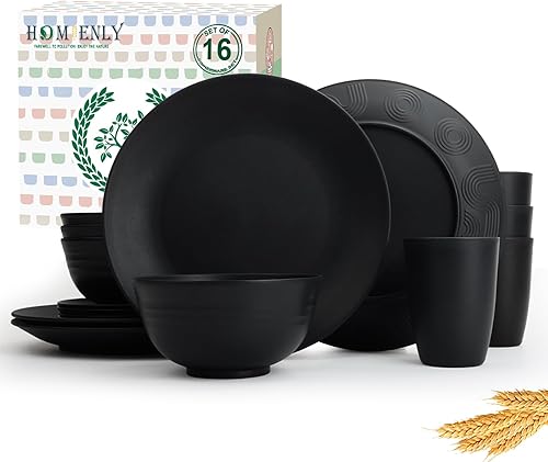 Miniatura 26 de Homienly Juego de vajilla premium de paja de trigo de 40 piezas, servicio para 8, juego de platos y cuencos irrompibles - juego de tazas, platos de