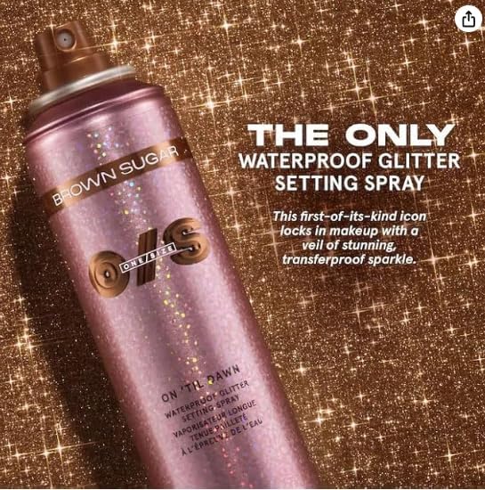 O/S by P-Starr - Waterproof Glitter Setting Spray – Long-Lasting, Transfer-Resistant Makeup Finishing Mist, Brown Sugar Shade, All-Day Hold Size: (3.4/143m)