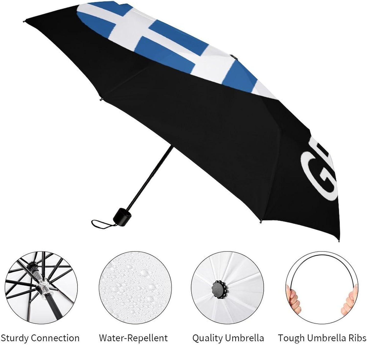 Greek Flag 3 Folding Umbrella Windproof Travel Rain Umbrellas Compact Portable Accessories image 3