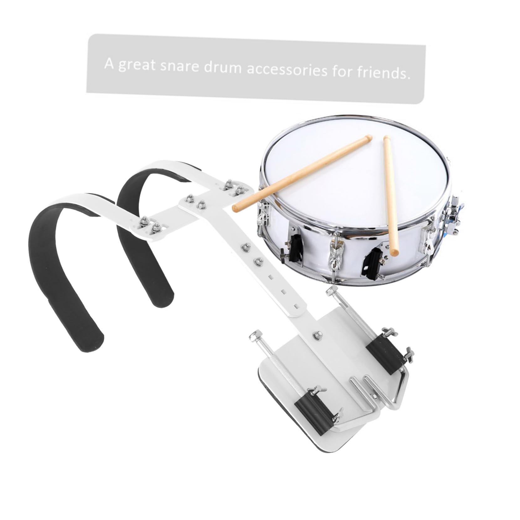 Abaodam Support de Caisse Claire avec Harnais de Tambour à Percussion Réglable et Sangle D'épaule Pratique en Alliage D'aluminium Blanc pour Batterie de Marche