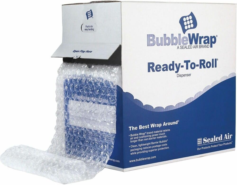 Bubble Wrap 90065 Strong Grade Ready-to-Roll Dispenser - 12" Width x 65 ft Length - Air Resistant, Easy Tear - Clear