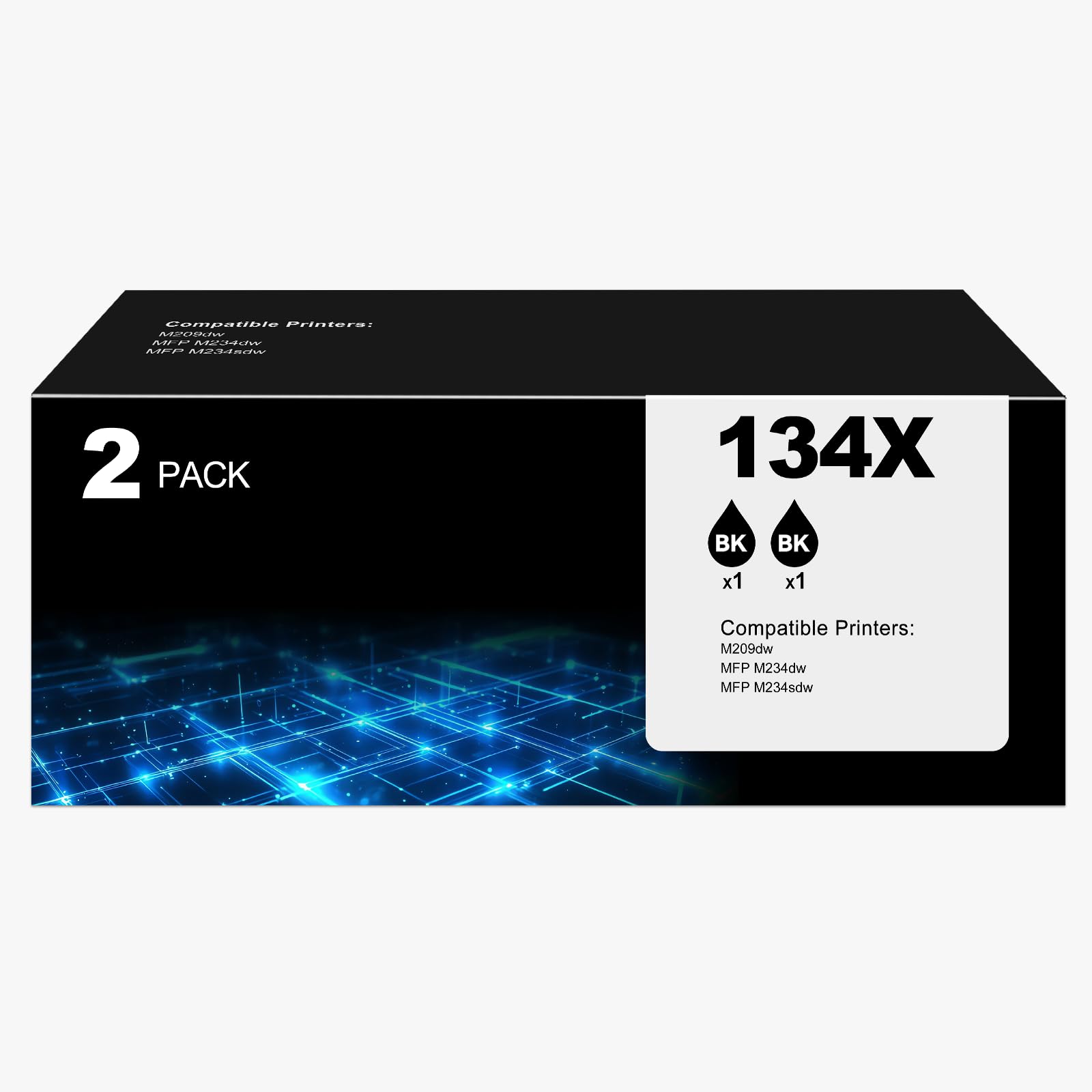 134X Black Toner Cartridge Laser Jet MFP M234dw Black Toner Compatible for HP 134X 134A Toner Cartridge for HP134X HP134A W1340X for Laser Jet M209dw MFP M234sdw Toner Ink 2 Pack (with Chip)