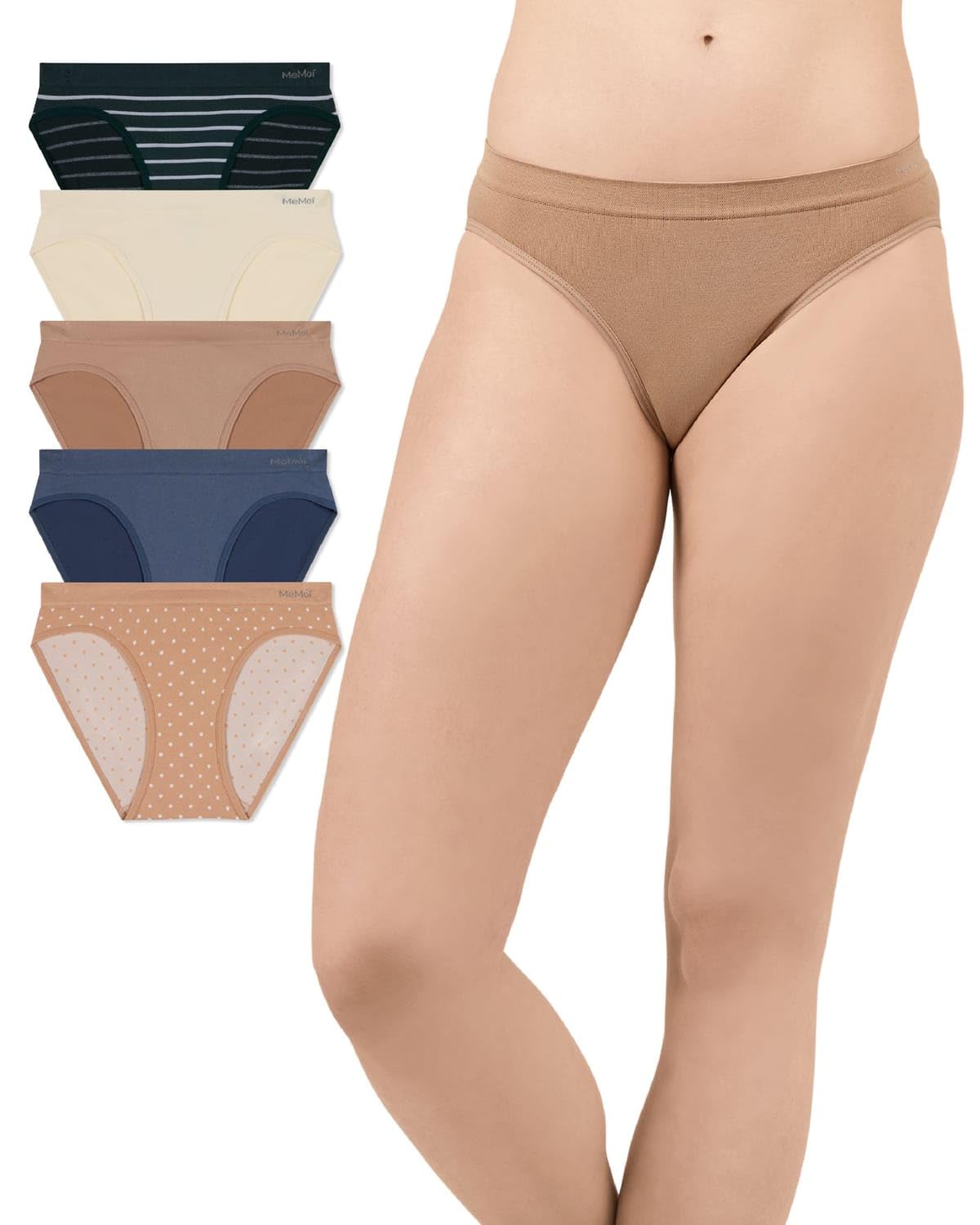 MeMoi Women's Seamless Bikini Panties 5 Pack, No Show Underwear