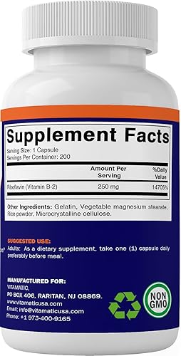 Miniatura 4 de Vitamatic Vitamina B2 (riboflavina) 250 mg 200 cápsulas - Apoya la energía celular y la producción de glóbulos rojos