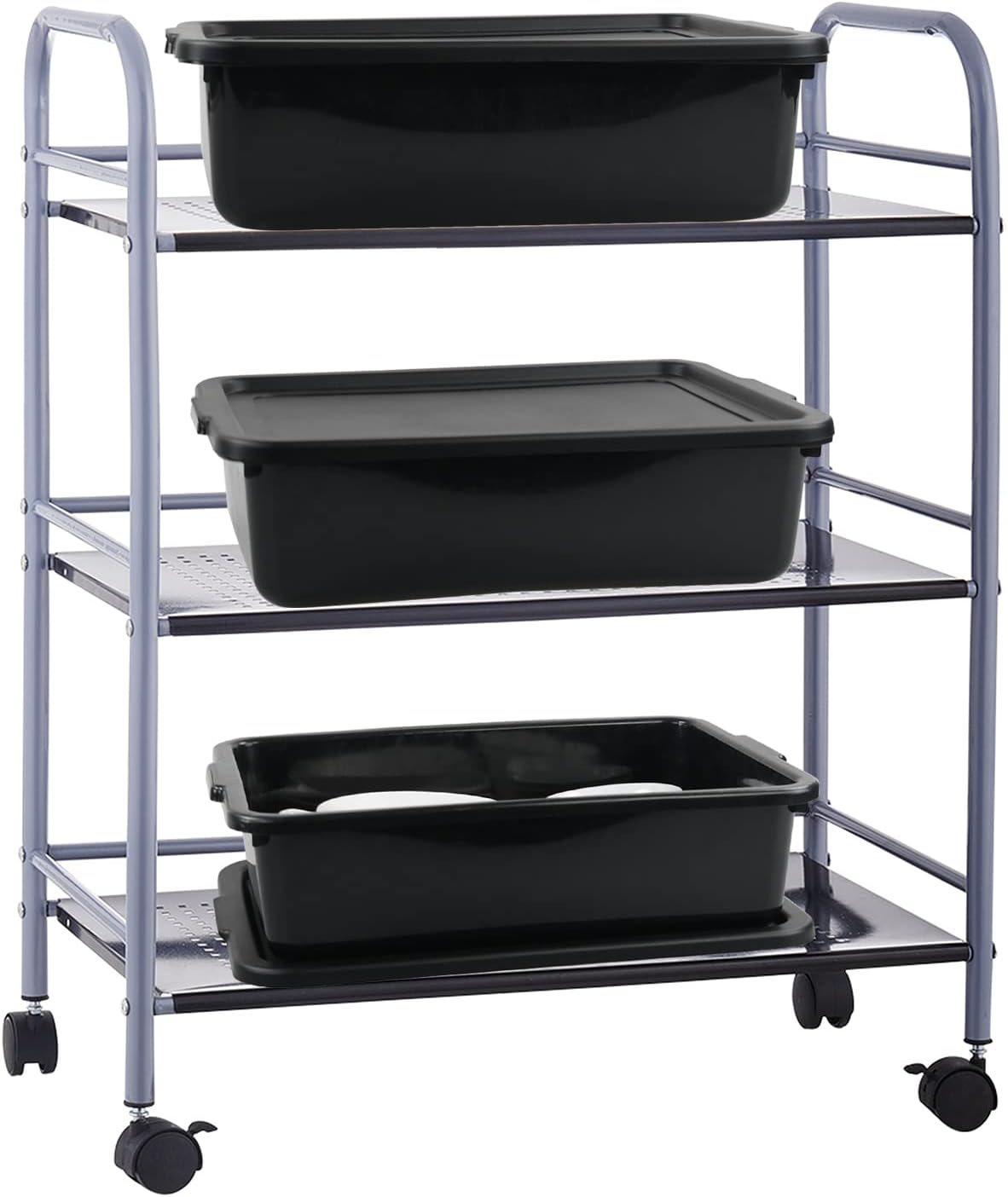 Xyskin Storage Utility Bus Tote with Lid, Restaurant Commercial Bus Box, 3 Packs