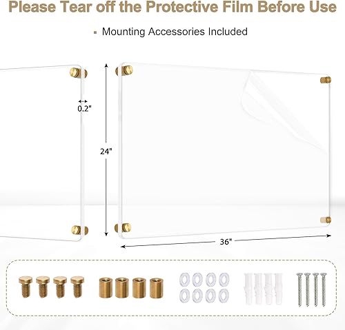 Miniatura 9 de AMUSIGHT Pizarra de borrado en seco de acrílico transparente, 24 x 16 pulgadas, pizarra blanca acrílica dorada no magnética para pared, tablero