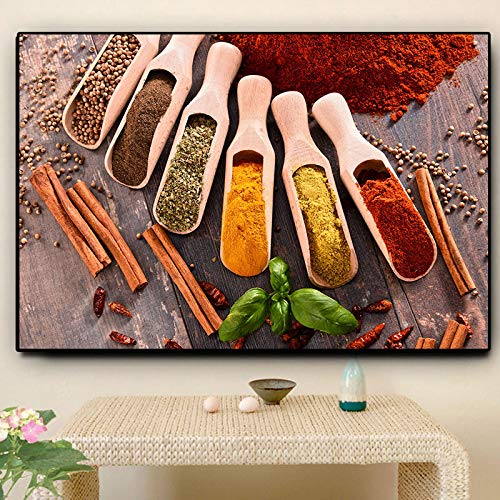 Toile cuisine grains et épices 60x80 cm sans cadre pour décoration scandinave