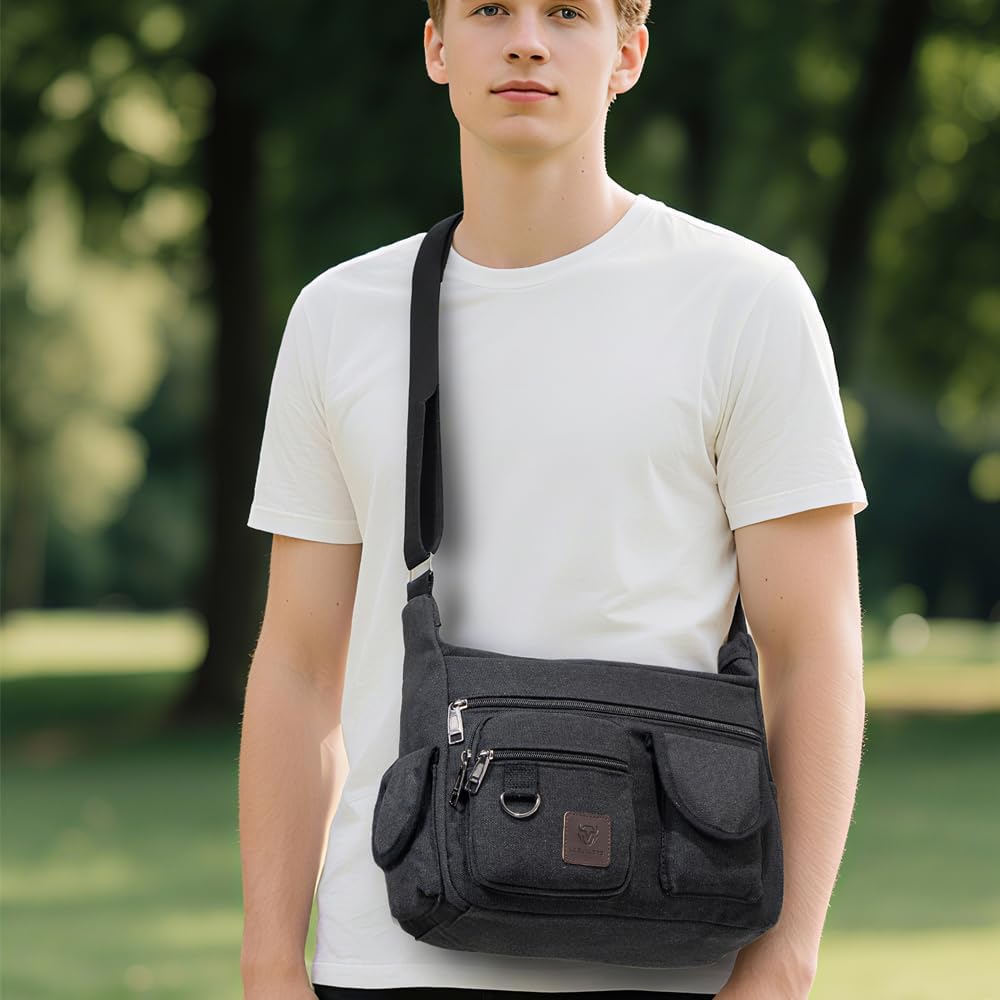Canvas Shoulder Bag for Mens Multi-pockets 13 inch Laptop Messenger Bag Sling Bags School Crossbody Bags Travel - Image 3