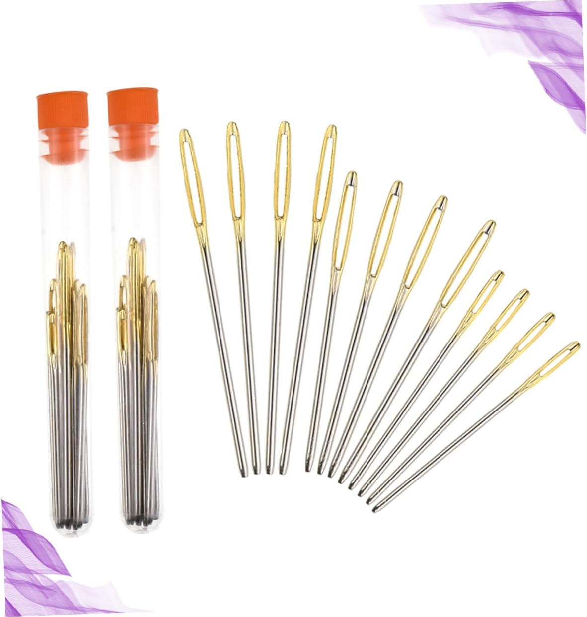 Tofficu 2sets Stainless Steel Large Hole Blunt Needles for Weaving and Sewing Storage Bottle for Hand Sewing and Knitting Projects