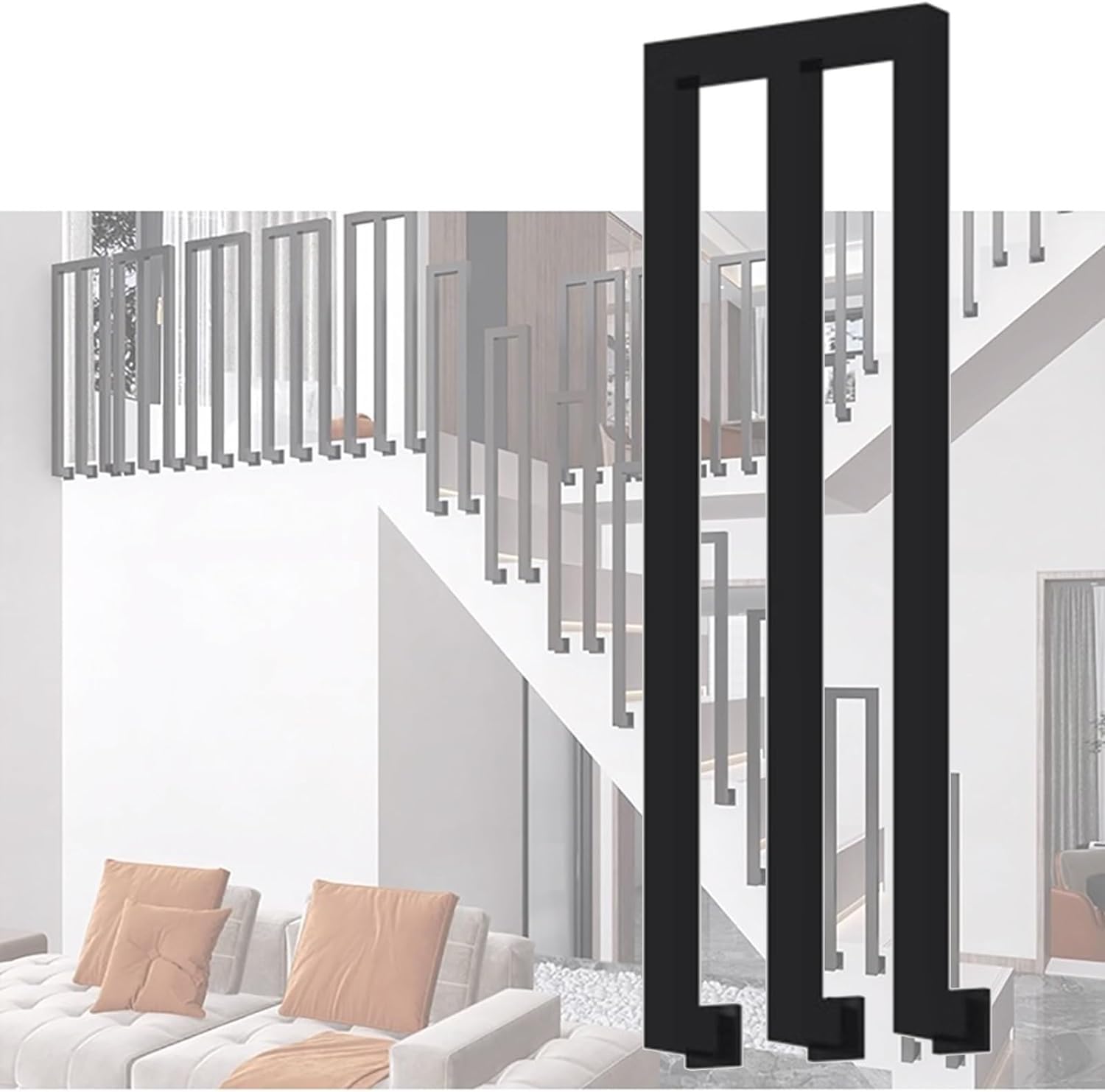 Main courante d'escalier en fer forgé en U pour sécuriser l'accès au jardin et la terrasse