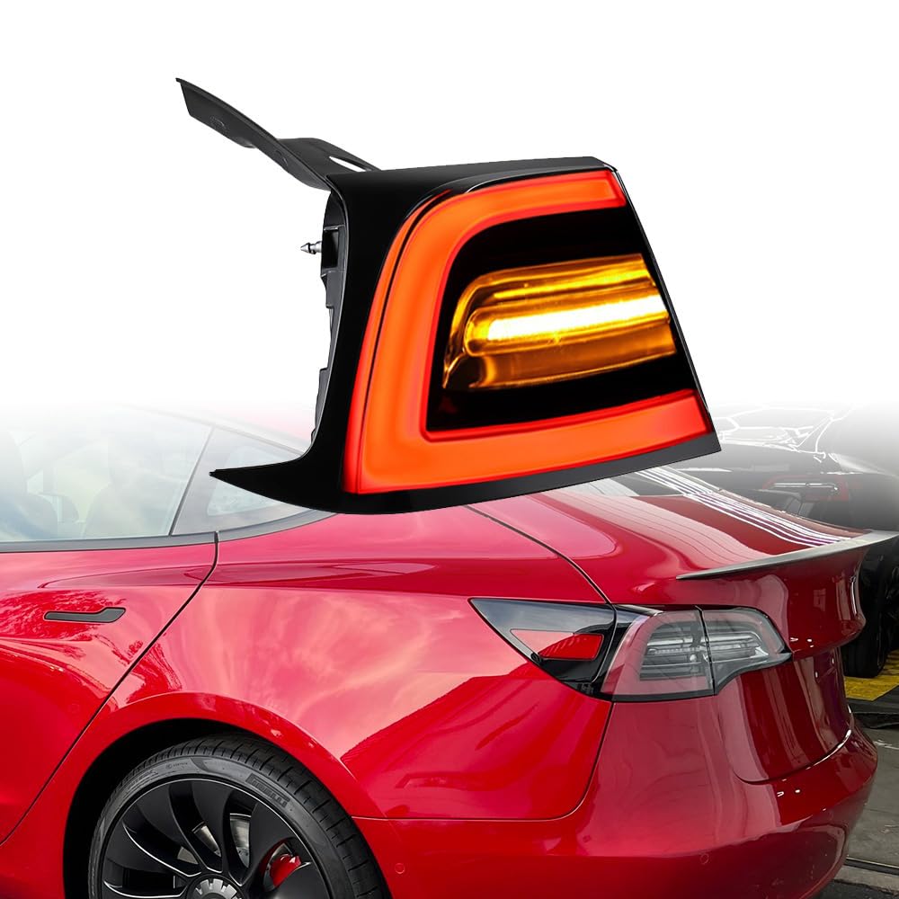 amopacorp Clear Lens Red Running Brake Lamp Amber Turn Signal LED Outer Tail Light Assembly for 2020-2023 Tesla Model 3, Model Y, US 4-Pin Version, Replaces 1502086-00-D (LH) / 1502087-00-D (RH)