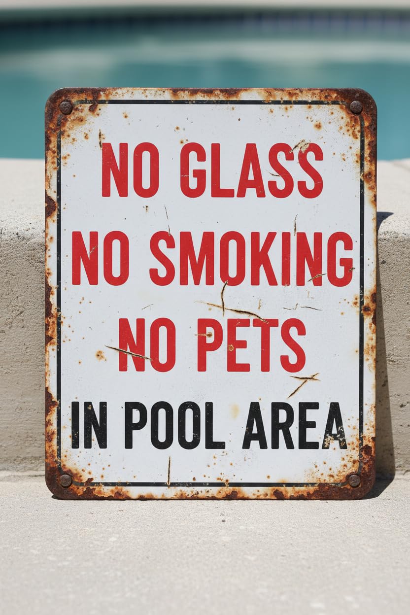 Wall Decor No Glass No Smoking No Pets In Pool Area Sign. 8x12Inch Metal Vintage Signs Aluminum Plates Printed
