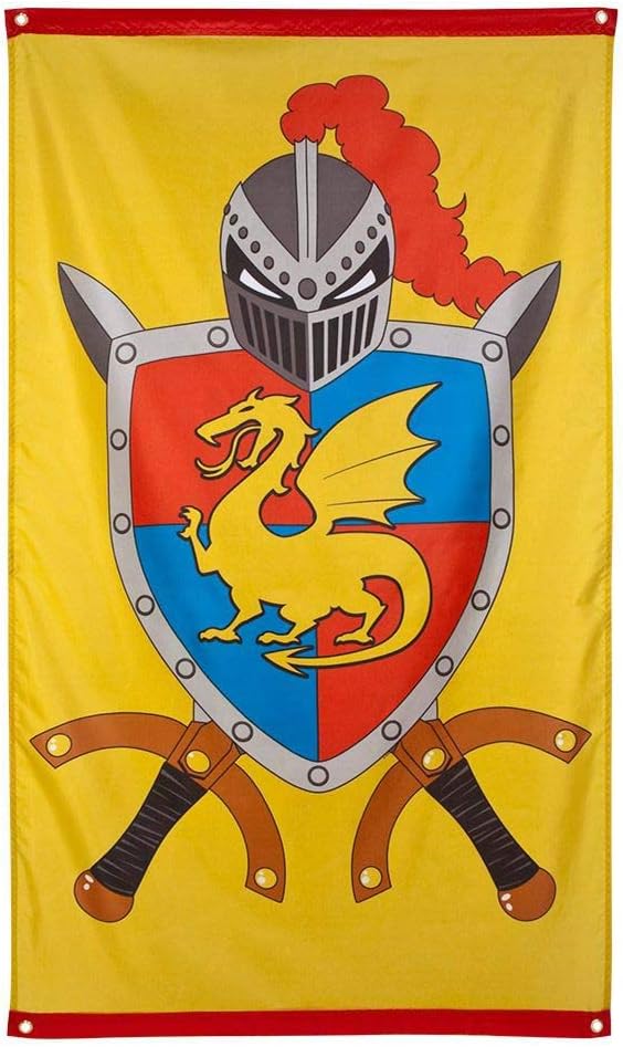 Boland 44008 Knight and Dragon Flag Size 150 x 90 cm Hanging Decoration with Dragon and Coat of Arms Banner Decoration for Theme Party Birthday Carnival
