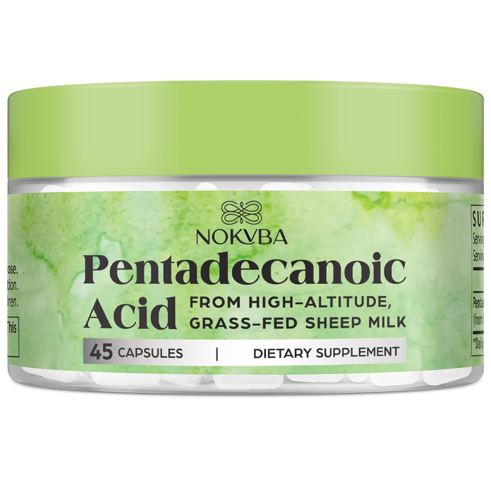 Nokvba Pentadecanoic Acid C15:0 Supplements 300mg High-Altitude Sheep Milk Sourced | 45 Capsules
