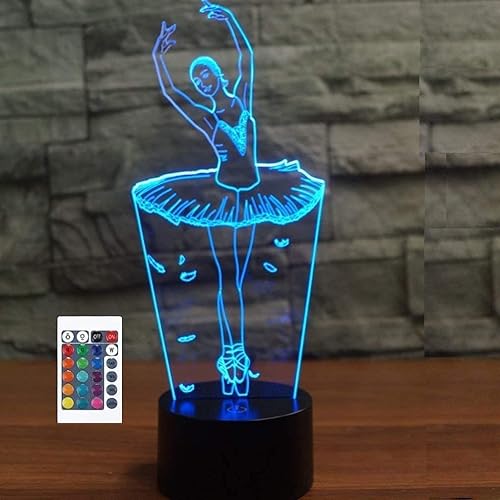 Lámpara de bailarina de ballet 3D, luz nocturna de 16 colores que cambian de color, lámpara de escritorio con control remoto, base ABS plana,