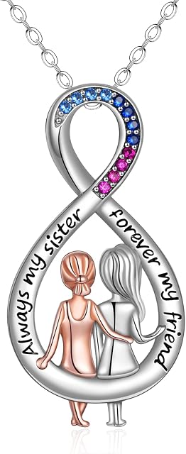 YAFEINI Sister Necklace for Girls Sister Gifts from Sister Sterling Silver Always My Sister Forever My Friend Birthday Christmas Pendant Jewellery Gifts for Best Friend Sister Classmates Women