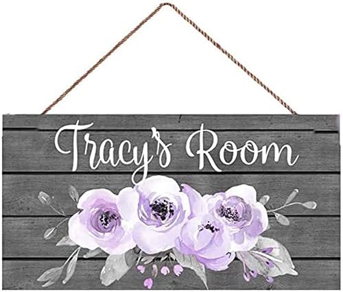 Letrero personalizado para puerta, ramo floral morado, letrero para puerta, dormitorio, cuarto de bebé, placa de madera para colgar, decoración