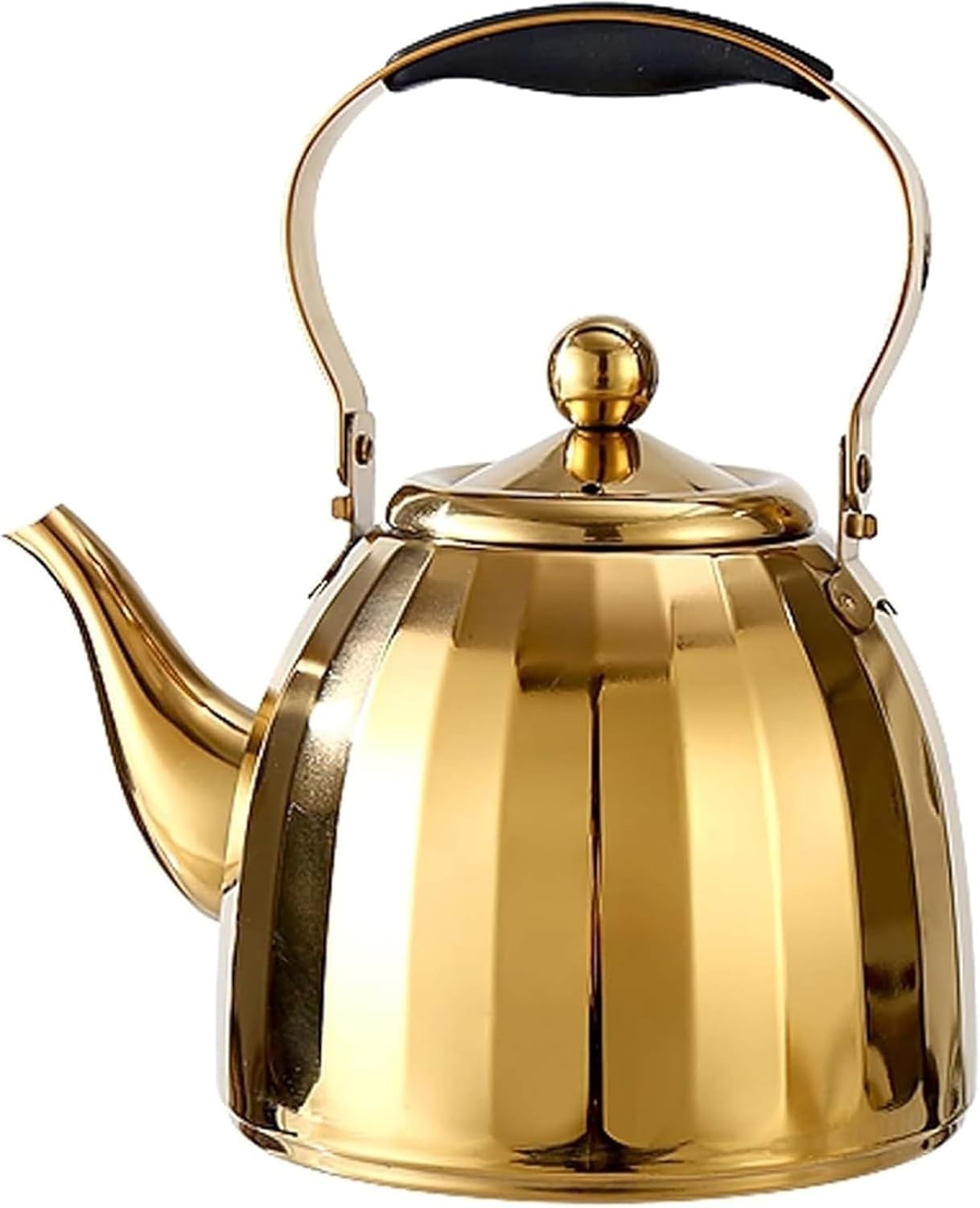 Elegant Gold Tea Kettle with Removable Infuser - 304 Stainless Steel Stovetop Teapot for Tea, Coffee, and Milk(1L)