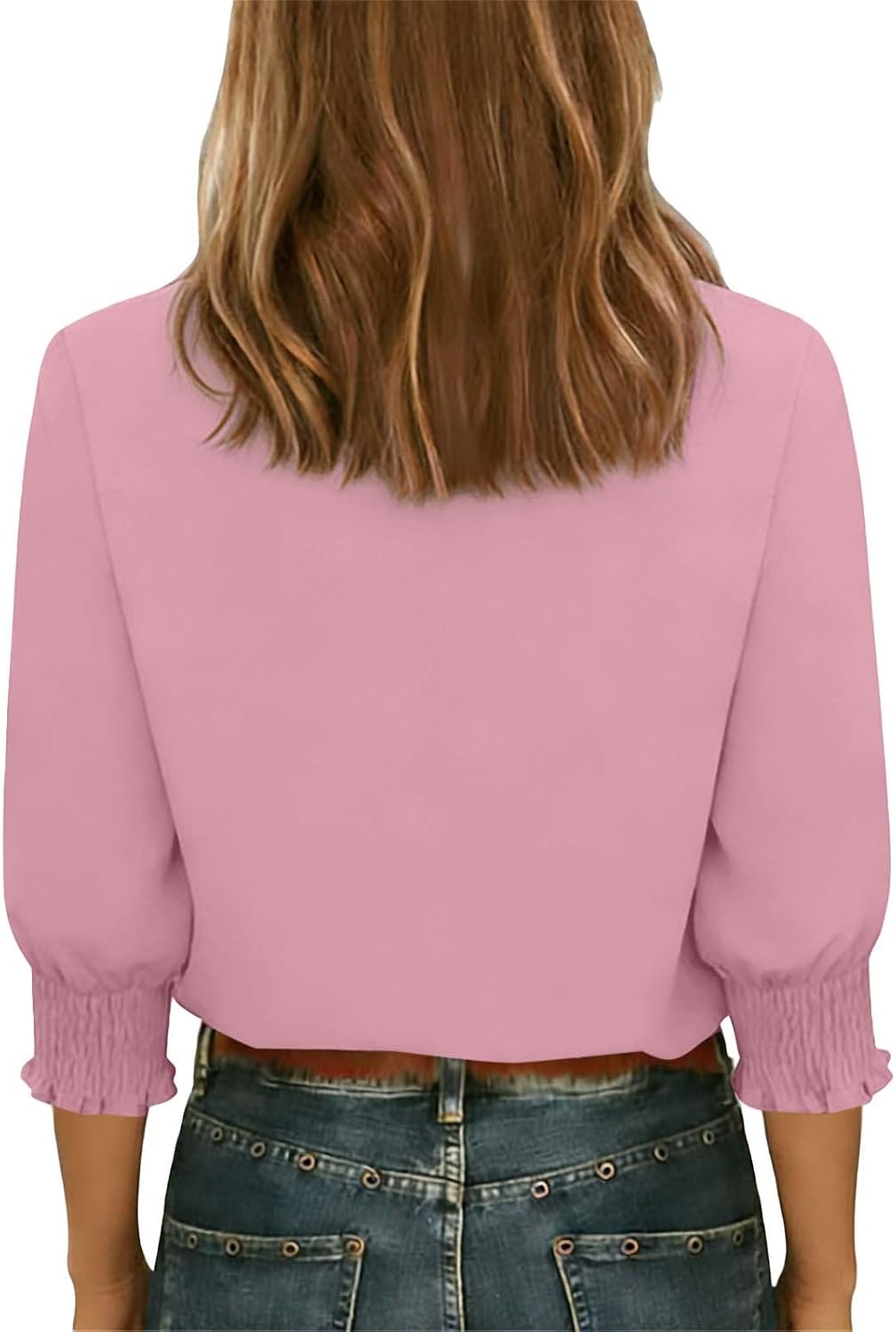 3/4 Sleeve Tops for Women Button Up Spring Summer Cardigan Shirts V-Neck Office Ladies Elegant Dressy Work Blouses