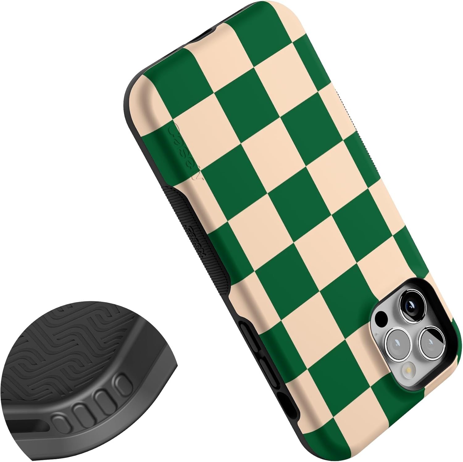 Casely iPhone 12/12 Pro Case | Fit Check | Green Checkerboard | Bold Protective Design | Compatible with MagSafe