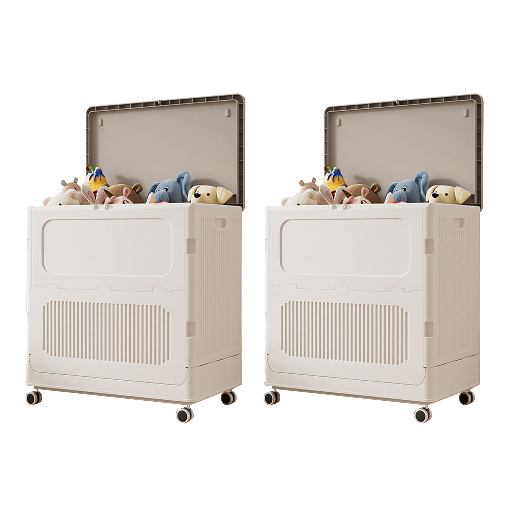 Garvee Cesta grande plegable para la ropa sucia de 123 litros con tapa y ruedas bloqueables, cesta de plástico para ropa sucia sin instalación, contenedor de almacenamiento rodante para el hogar