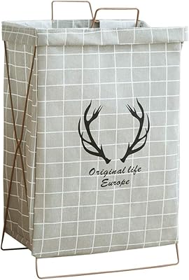 AZAKKA ランドリー バスケット 収納バスケット 収納 ボックス 洗濯かご ランドリーボックス おしゃれ 取っ手付き 折り畳み 仕切り 収納袋防水 コットンリネンの生地 (鹿の角 グレー)