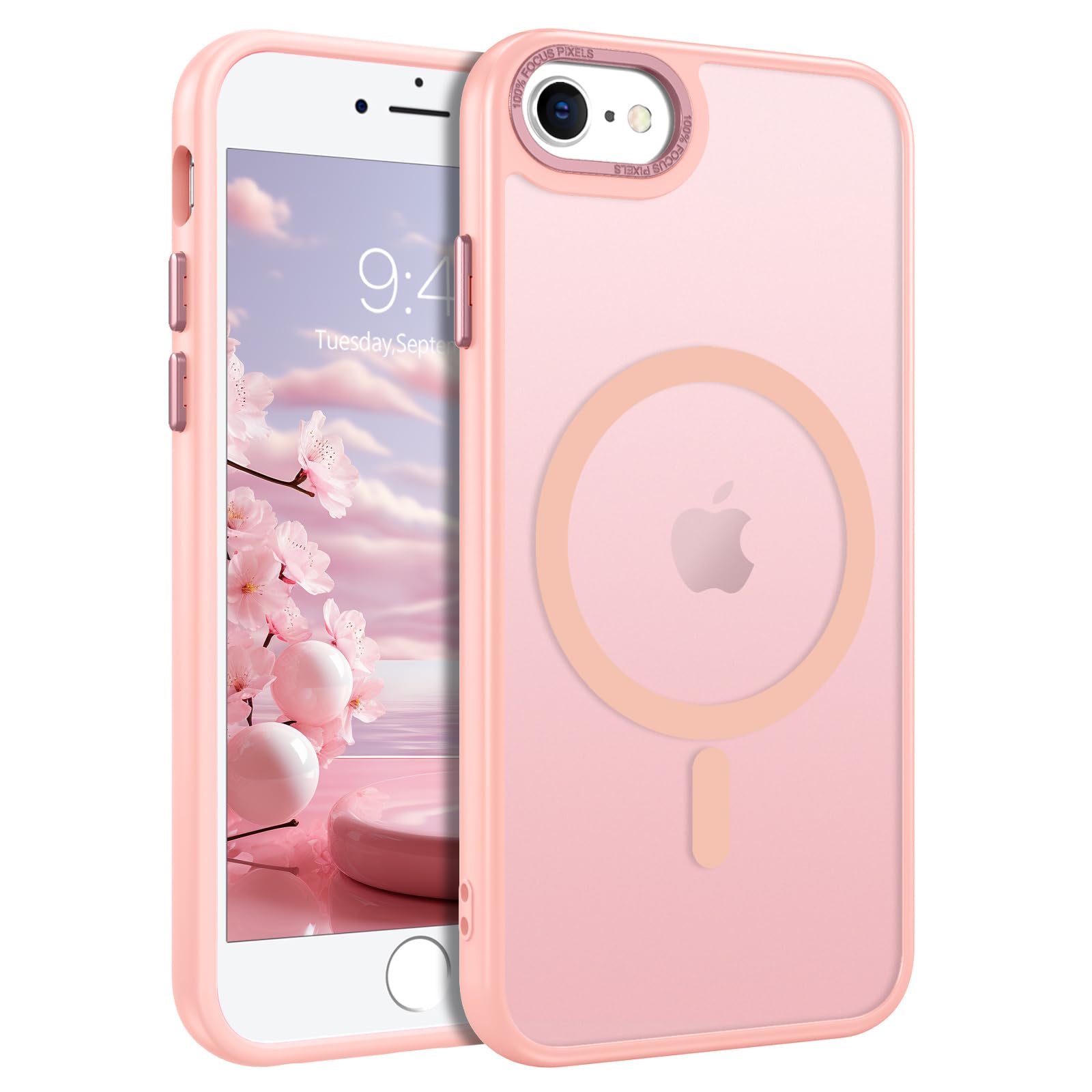 BENTOBEN for iPhone 7/8/SE 3/2 (2020/2022) Magnetic Case [Compatible with MagSafe], Translucent Matte Back Anti-yellow Slim Soft TPU Shockproof Women Men Protective Cover for iPhone 7/8/SE, Pink