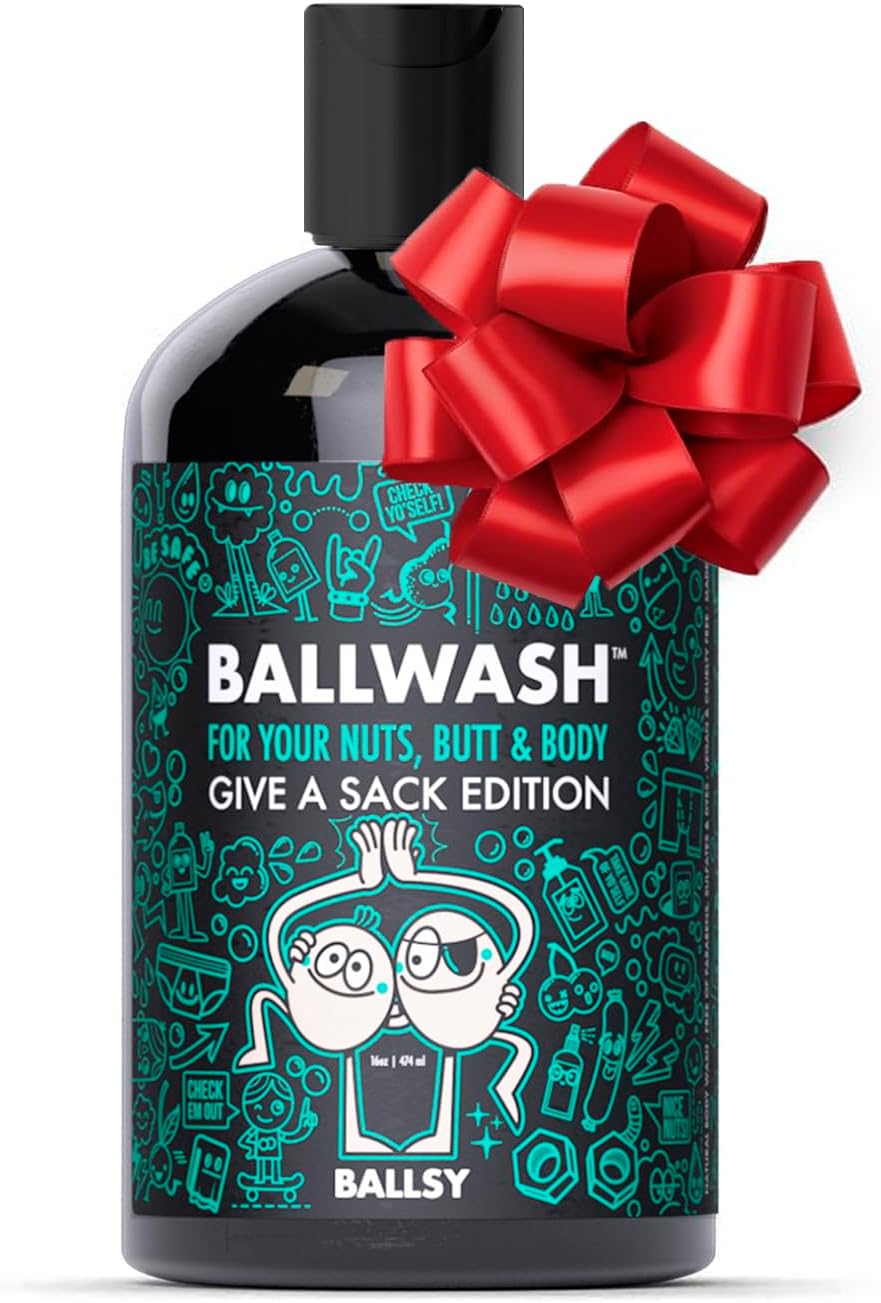 Give-A-Sack Ballwash Charcoal Body Wash for Men - Moisturizing Men’s Bodywash with Coconut Oil – Natural Soap for Men & Great for your Most Intimate Areas, 16 Oz with Pump, Mint & Mandarin